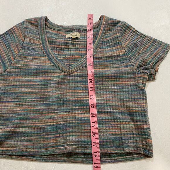 Madewell Multicolor Striped Ribbed V-Neck Cropped Tee Women’s XL - Picture 5 of 6